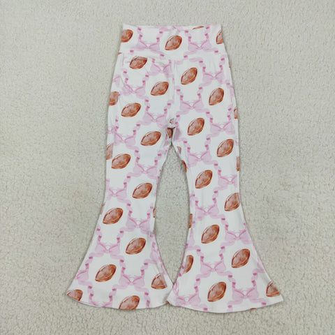 P0780 Baseball Bows Pink Yoga Girl's Flare Pants