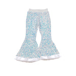 Preorder 08.21 P0793 White Plush Sequins Design Flared Girl's Pants