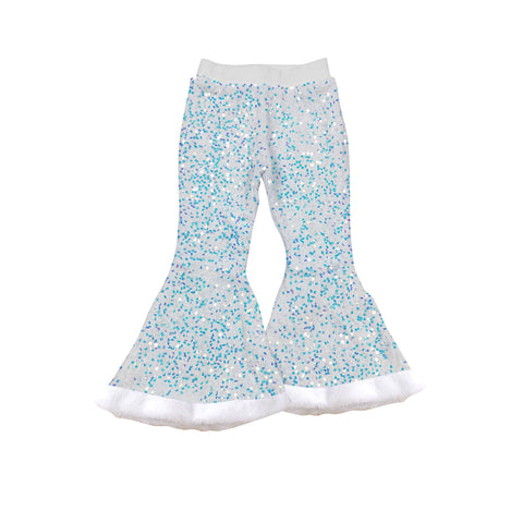 Preorder 08.21 P0793 White Plush Sequins Design Flared Girl's Pants