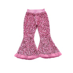 Preorder 08.21 P0794 Pink Plush Sequins Design Flared Girl's Pants