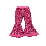 Preorder 08.21 P0795 Dark Pink Plush Sequins Design Flared Girl's Pants