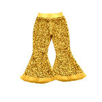 Preorder 08.21 P0796 Yellow Plush Sequins Design Flared Girl's Pants