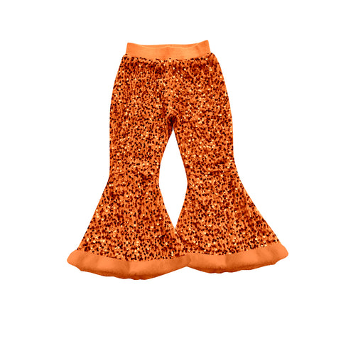 Preorder 08.21 P0797 Orange Plush Sequins Design Flared Girl's Pants