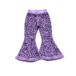 Preorder 08.21 P0800 Purple Plush Sequins Design Flared Girl's Pants