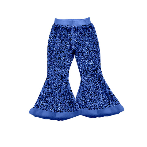 Preorder 08.21 P0801 Blue Plush Sequins Design Flared Girl's Pants