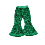 Preorder 08.21 P0802 Green Plush Sequins Design Flared Girl's Pants