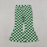 P0841 Green Plaid  Flared Jeans Girl's Denim Pants