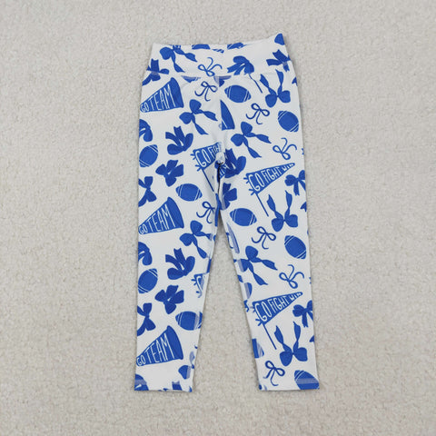 P0845 Go Team Football Bows Blue Yoga Kids Pants