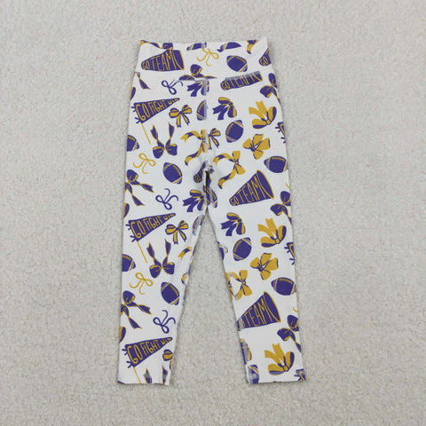 P0848 Go Team Football Bows Yoga Kids Pants
