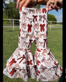 Preorder Samples P0885 Coquette Bows Maroon Yoga Girls Big Fared Pants