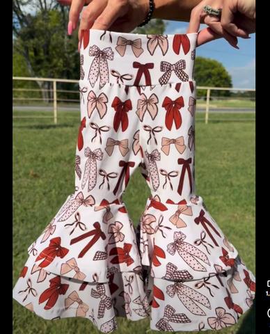 Preorder 10.17 MOQ 5 pcs P0885 Coquette Bows Maroon Yoga Girls Big Fared Pants