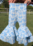 Preorder 10.17 MOQ 5 pcs P0886 Coquette Bows Sky Blue Yoga Girls Big Fared Pants