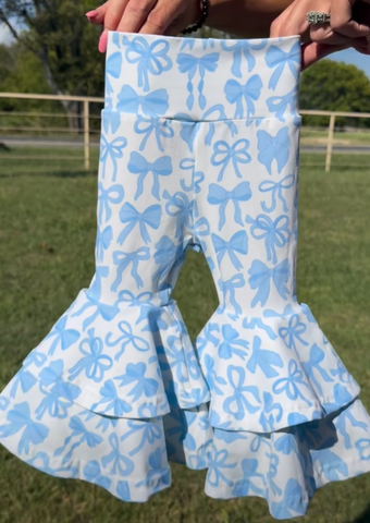 Preorder 10.17 MOQ 5 pcs P0886 Coquette Bows Sky Blue Yoga Girls Big Fared Pants