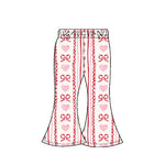 Preorder 10.20 MOQ 5 pcs P0894 Bows Love Pink Kids Girls Flared Pants