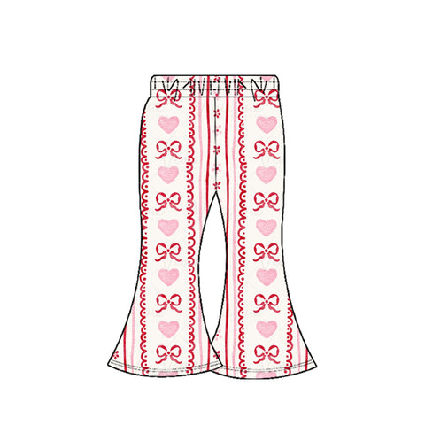 Preorder 10.20 MOQ 5 pcs P0894 Bows Love Pink Kids Girls Flared Pants