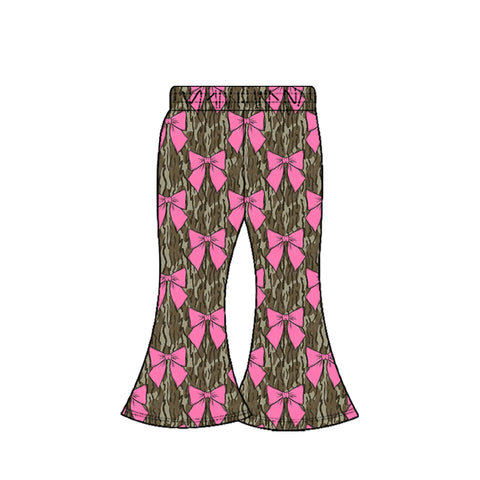 Preorder 10.20 MOQ 5 pcs P0896 Bows Camo Kids Girls Flared Pants