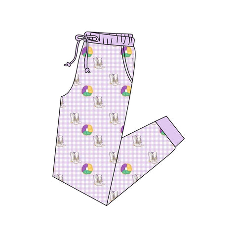 10.10 Pre order P0902 Adult women Mardi Gras purple checkered long Pants