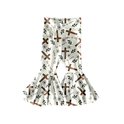 Preorder 11.30 MOQ 5 pcs P0948 Easter He is Risen Kids Girls Flared Pants