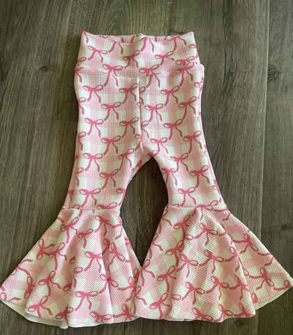 Preorder 12.06 MOQ 5 pcs P0965 Coquette Bows Pink Kids Girls Flared Pants