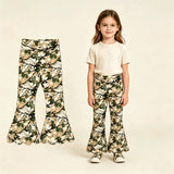 P1035 Camo Branches Scallop Edge Girls Fared Pants