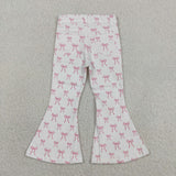 P1042 Coquette Bows Pink Denim Flared Girl's Pants Jeans(Broken sizes)