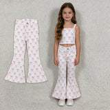 P1042 Coquette Bows Pink Denim Flared Girl's Pants Jeans(Broken sizes)