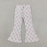 P1042 Coquette Bows Pink Denim Flared Girl's Pants Jeans(Broken sizes)