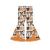 Preorder MOQ 5 pcs Halloween Bows Pumpkin Ruffles Girls Flared Pants