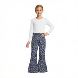 P1055 Leopard Gray Blue Yoga Girls Wide Leg Pants