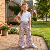 P1056 Hunting Camo Gray Brown Yoga Girls Wide Leg Pants