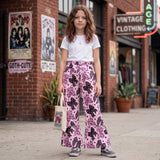 P1069 Halloween Bows Ruffles Purple Girls Wide Leg Pants