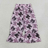 P1069 Halloween Bows Ruffles Purple Girls Wide Leg Pants