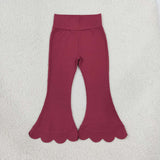 GLP3857 Flower Floral Pullover Scallop Edge Yoga Girls Flared Pants Set