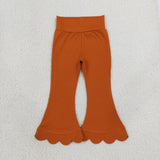 P1083 Solid Color Orange Scallop Edge Girls Fared Pants