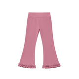 Preorder MOQ 5 pcs Each Color Solid Color Ruffles Yoga Kids Girls Flared Pants