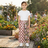 P1093 Hunting Camo Leaves Plaid Girls Wide Leg Pants