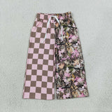 P1093 Hunting Camo Leaves Plaid Girls Wide Leg Pants