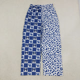P1114 Team Mascot Bows Plaid Leopard Blue Women Adult's Wide Leg Pants