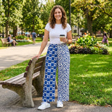 P1114 Team Mascot Bows Plaid Leopard Blue Women Adult's Wide Leg Pants