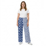 P1114 Team Mascot Bows Plaid Leopard Blue Women Adult's Wide Leg Pants