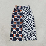 P1120 Team Mascot Bows Plaid Navy Leopard Girls Wide Leg Pants