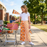 P1121 Team Mascot Bows Plaid Leopard Orange Girls Wide Leg Pants