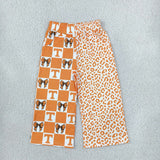 P1121 Team Mascot Bows Plaid Leopard Orange Girls Wide Leg Pants
