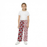 P1123 Team Mascot Bows Plaid Leopard Red Girls Wide Leg Pants