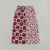 P1123 Team Mascot Bows Plaid Leopard Red Girls Wide Leg Pants