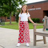 P1126 Team Mascot Bows Plaid Leopard Girls Wide Leg Pants