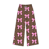 Preorder MOQ 5 pcs Each Leopard Bows Pink Middle Neckline Girls Set