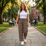 P1129 Halloween Bats Leopard Women Adult's Wide Leg Pants
