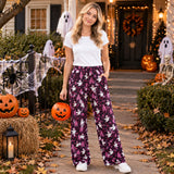 P1130 Halloween Bats Ghost Camo Women Adult's Wide Leg Pants