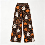 Preorder MOQ 5 pcs Each Style Halloween Pumpkin Leopard Adult Women Wide Leg Pants